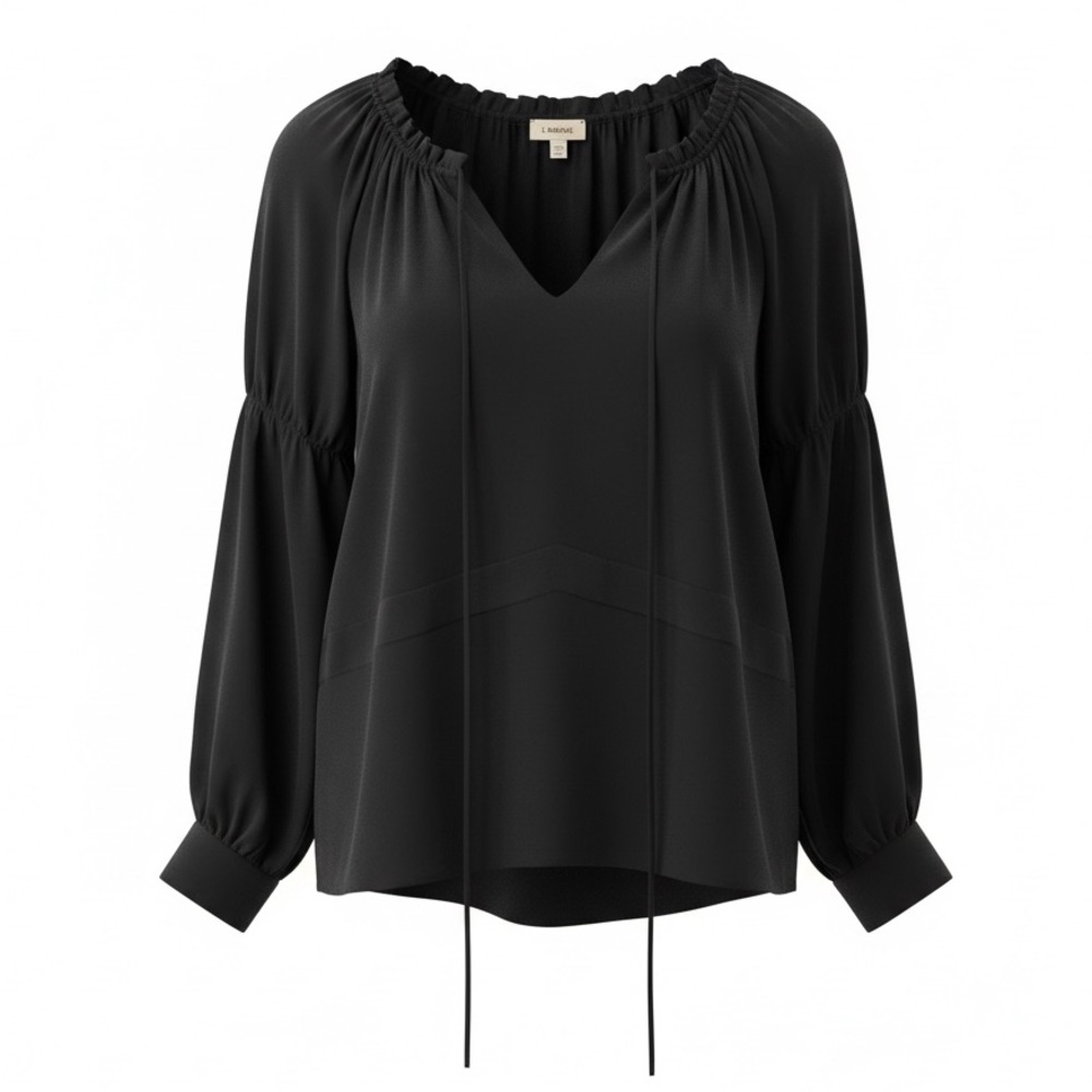 L'AGENCE Black Silk Sheer Blouse with Tie Neck Sz XS